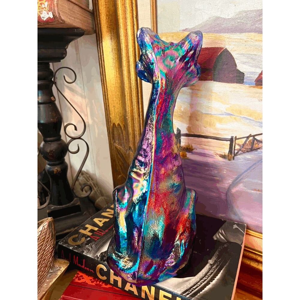 Fenton Iridescent Blue Carnival Glass Winking Alley Cat 11" Vintage Figurine - Picture 2 of 6
